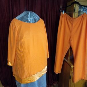 NWT Bridess Bright Orange Beaded Trim Women's 18W Asymmetrical Tunic and pants